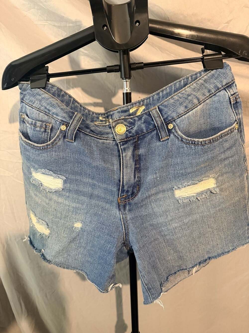 Seven7 Denim Distressed Denim Shorts Size 8 Blue Raw Hem Cutoffs
